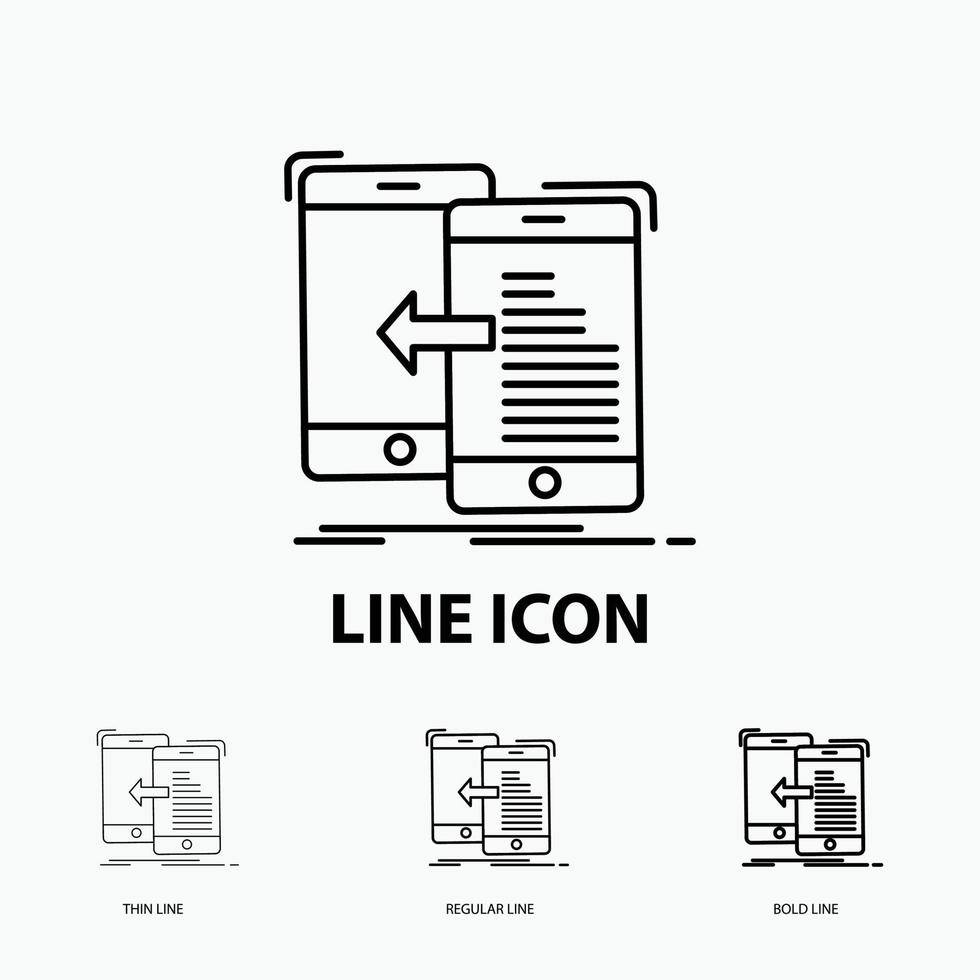 données, transfert, mobile, gestion, icône de déplacement dans un style de ligne mince, régulier et gras. illustration vectorielle vecteur