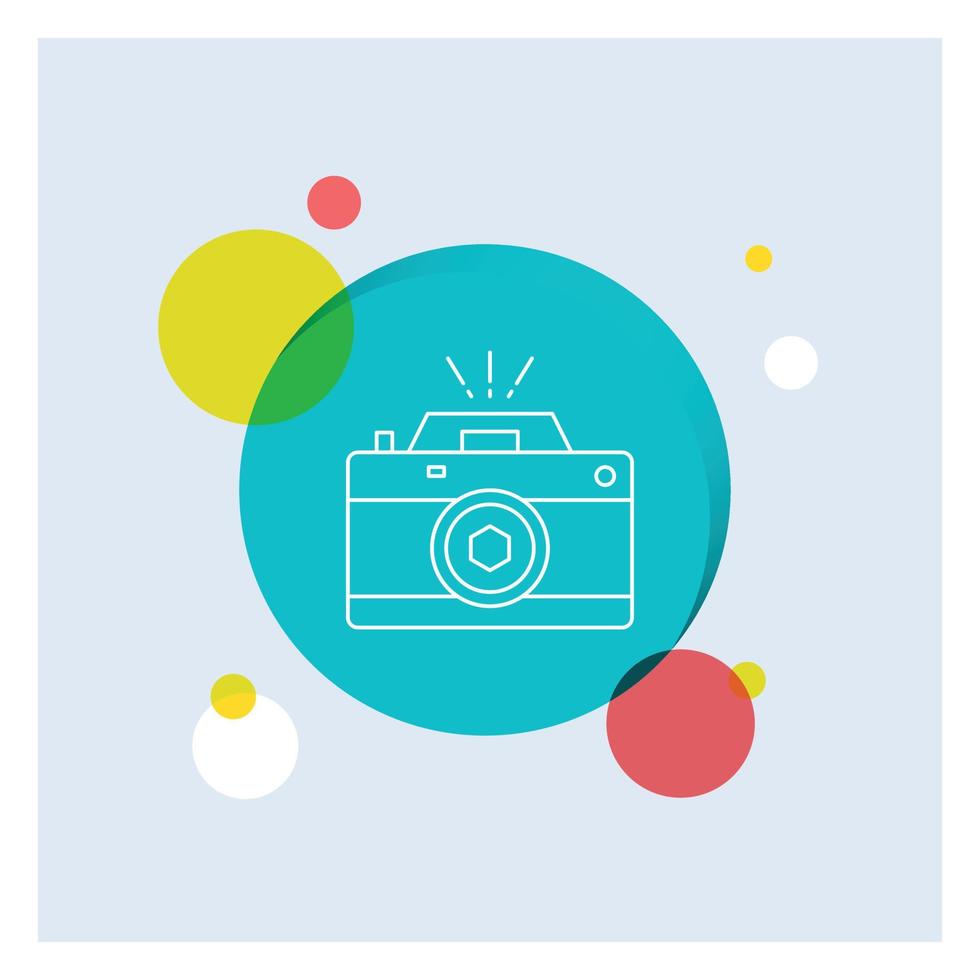 appareil photo, photographie, capture, photo, ouverture icône de la ligne blanche fond de cercle coloré vecteur