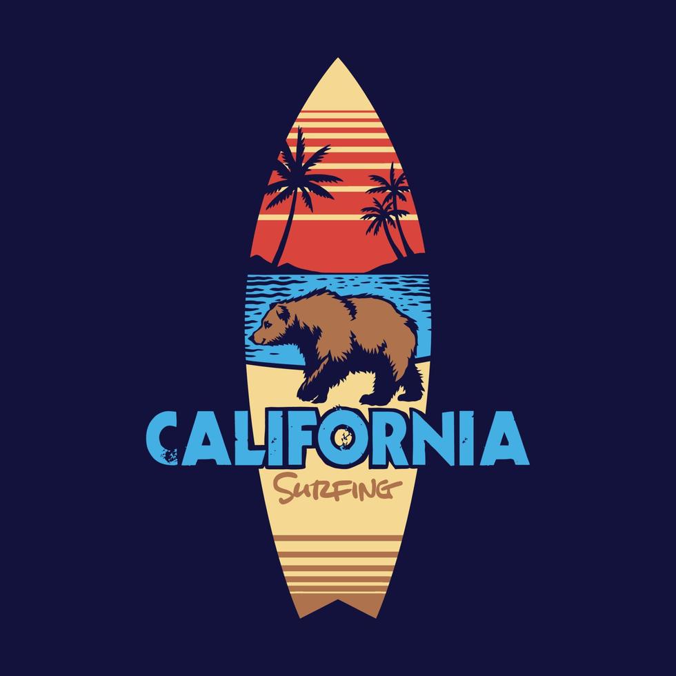 style de dessin à la main avec un surf californien en couleurs vecteur