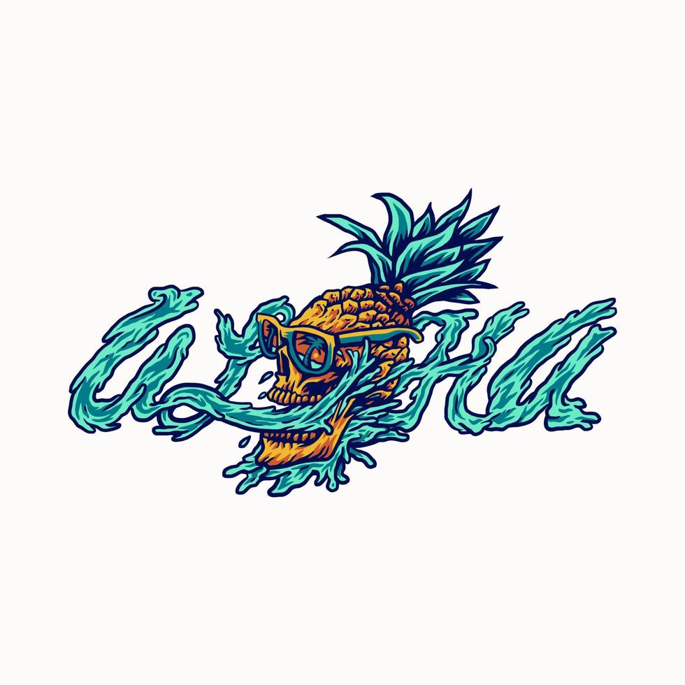 illustration vectorielle d'aloha, d'ananas et de crâne vecteur