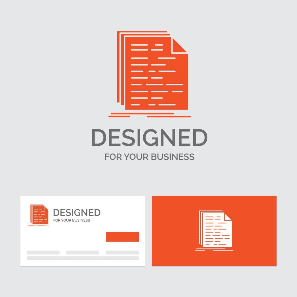 modèle de logo d'entreprise pour le code. codage. doc. programmation. scénario. cartes de visite orange avec modèle de logo de marque. vecteur