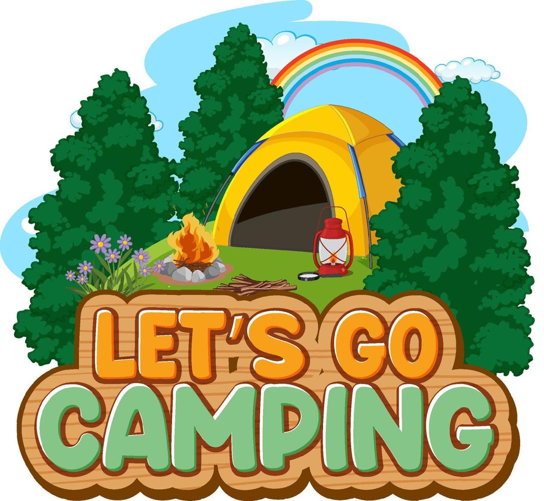 camping enfants et conception de texte pour word allons camper vecteur