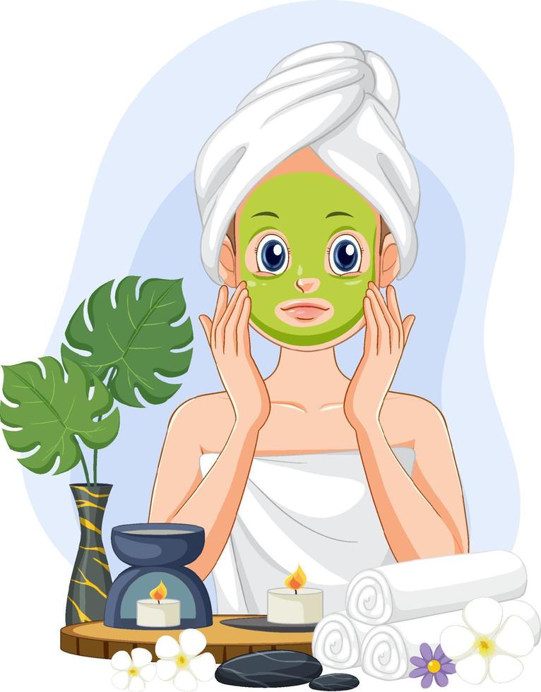 femme spa appliquant un masque facial vecteur