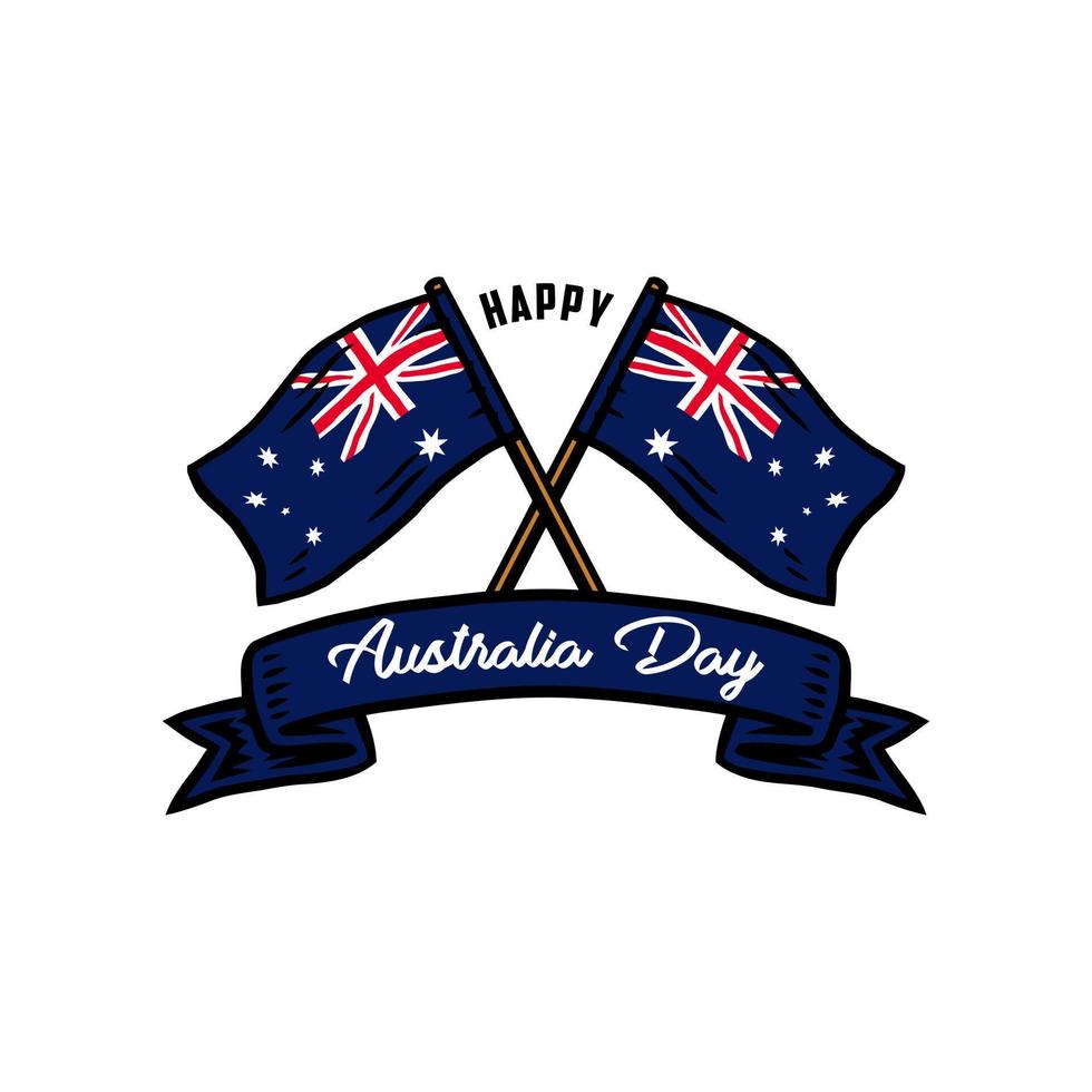 bonne fête de l'australie, ligne dessinée à la main avec couleur numérique, illustration vectorielle vecteur