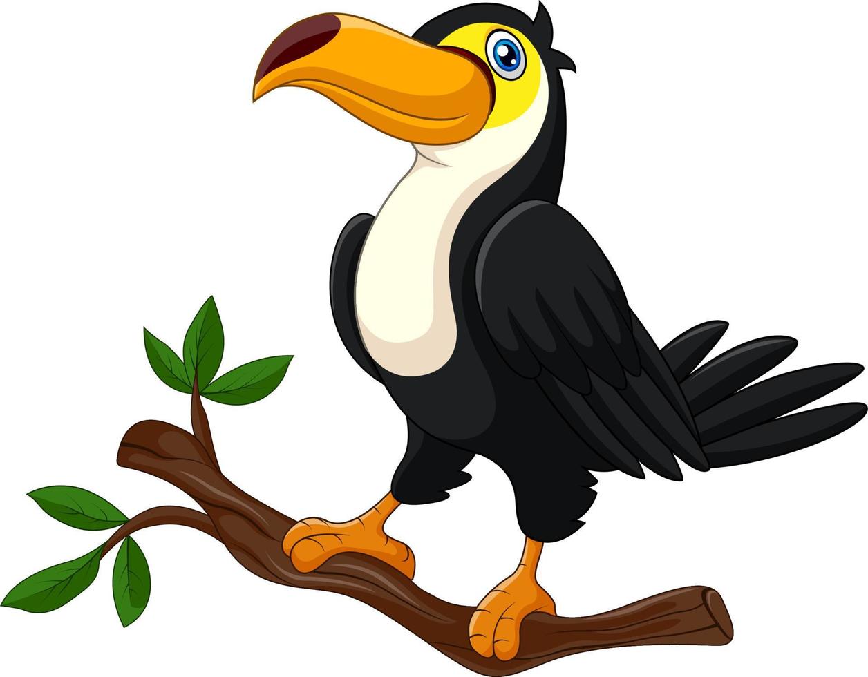 dessin animé mignon toucan debout sur une branche vecteur