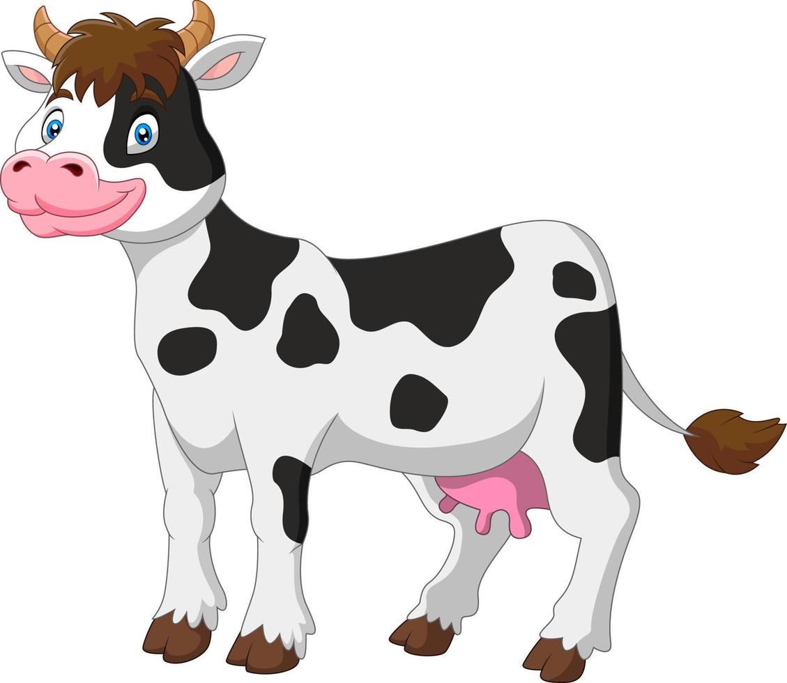 dessin animé vache heureuse debout vecteur