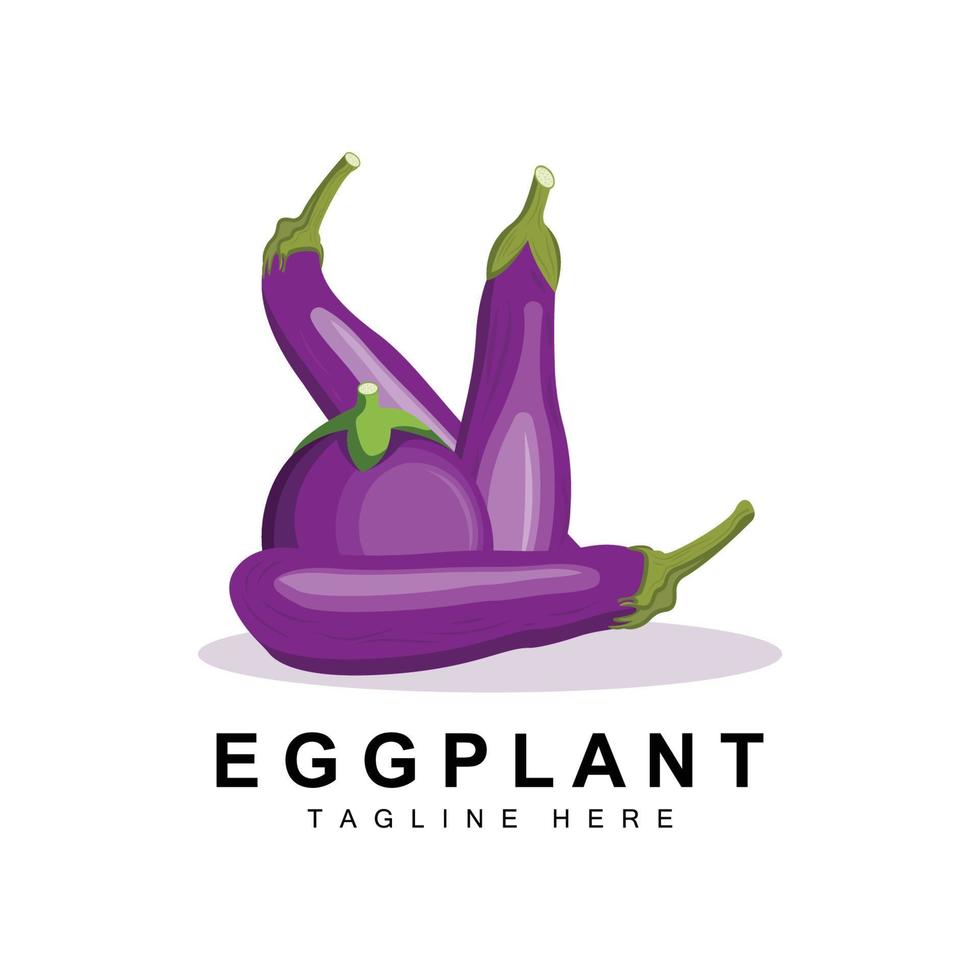 création de logo d'aubergine, illustration de légumes vecteur de plantation de légumes violets, modèle d'icône de marque de produit