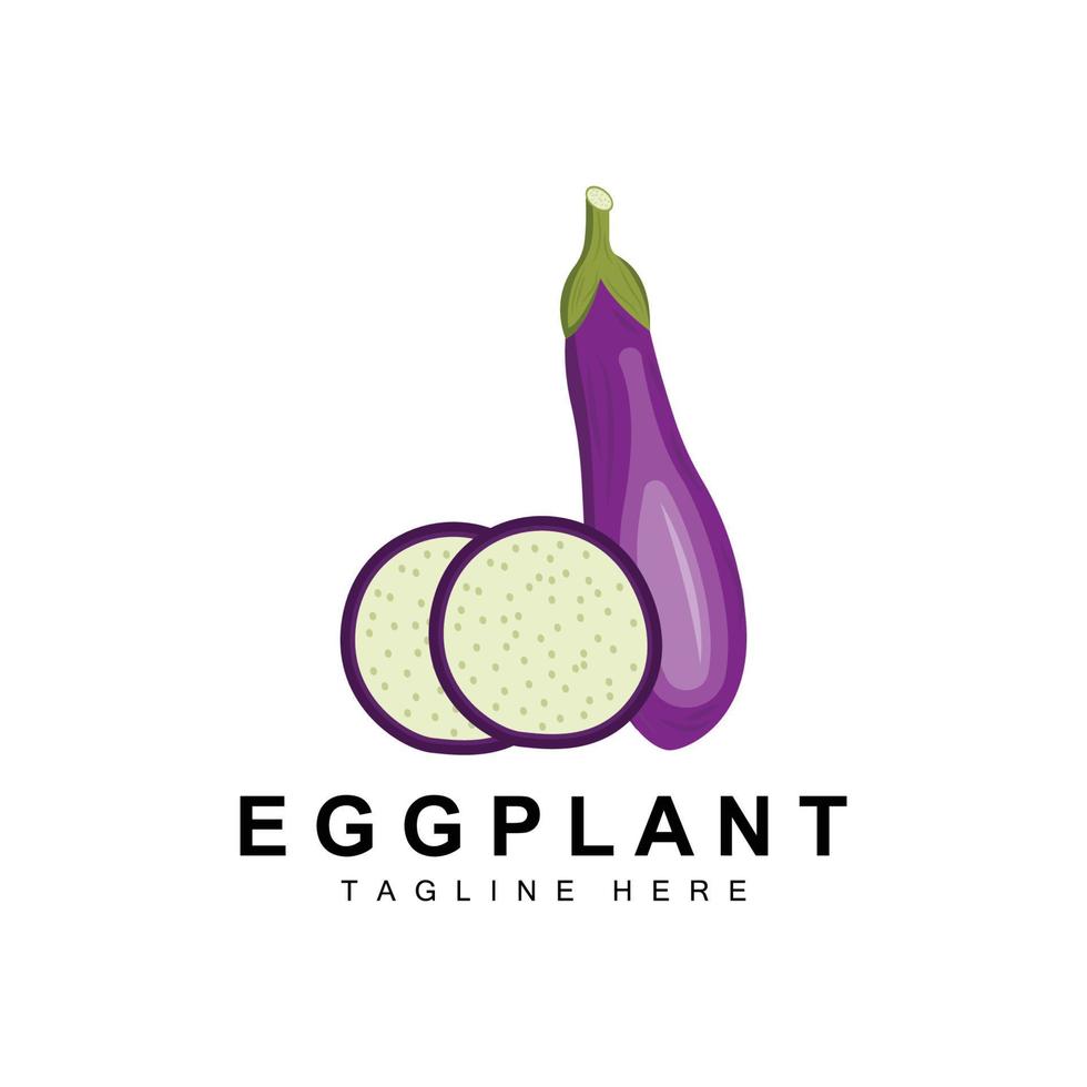 création de logo d'aubergine, illustration de légumes vecteur de plantation de légumes violets, modèle d'icône de marque de produit