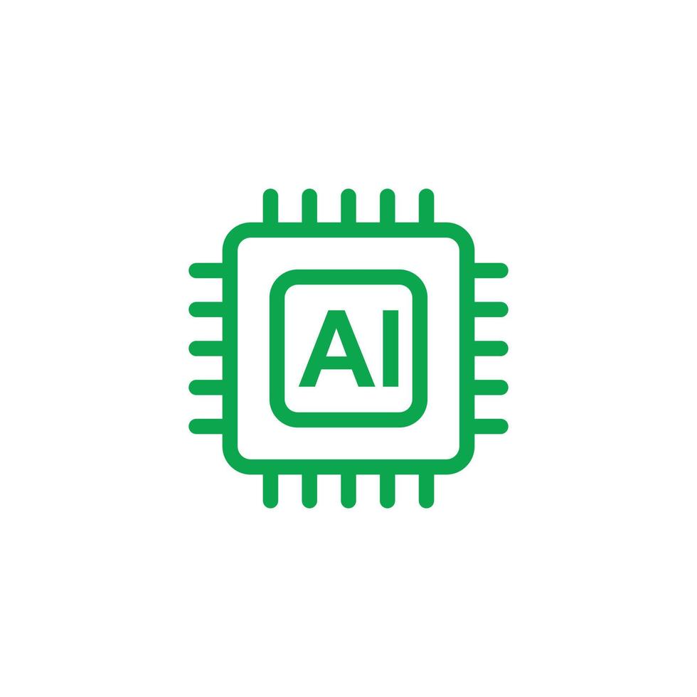eps10 vecteur vert puce ai cerveau intelligence artificielle ligne icône isolé sur fond blanc. symbole de processeur ai dans un style moderne simple et plat pour la conception de votre site Web, votre logo et votre application mobile