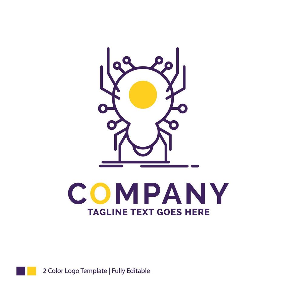 création de logo de nom de société pour bogue. insecte. araignée. virus. application. conception de nom de marque violet et jaune avec place pour le slogan. modèle de logo créatif pour petites et grandes entreprises. vecteur