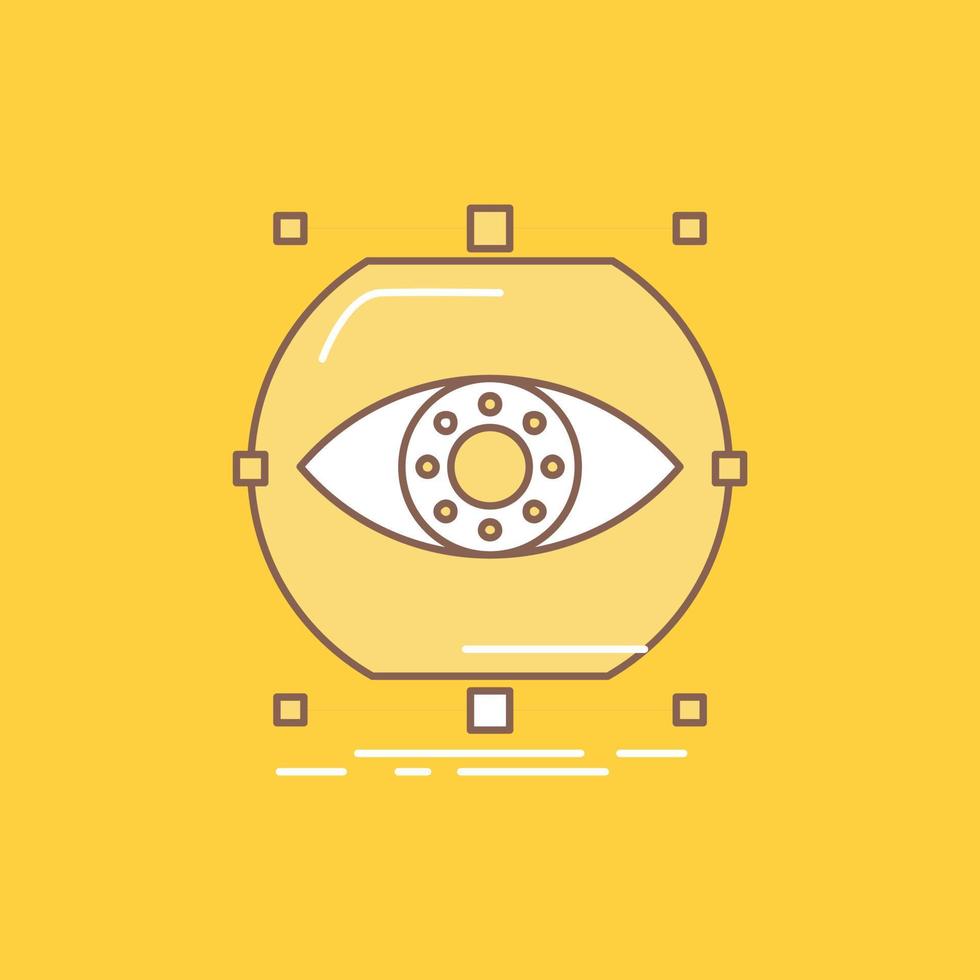 visualiser. conception. surveillance. surveillance. icône remplie de ligne plate de vision. beau bouton logo sur fond jaune pour ui et ux. site web ou application mobile vecteur