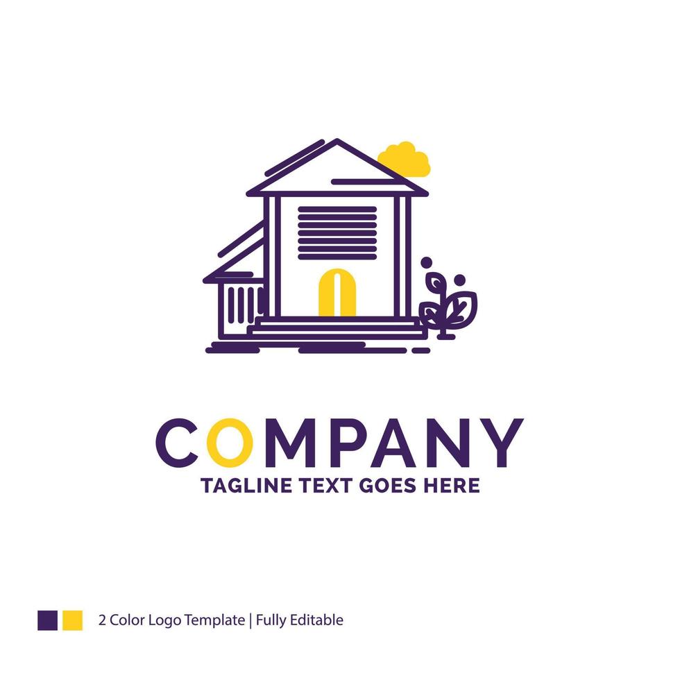 création de logo de nom de société pour la maison. loger. appartement. imeuble. Bureau. conception de nom de marque violet et jaune avec place pour le slogan. modèle de logo créatif pour petites et grandes entreprises. vecteur