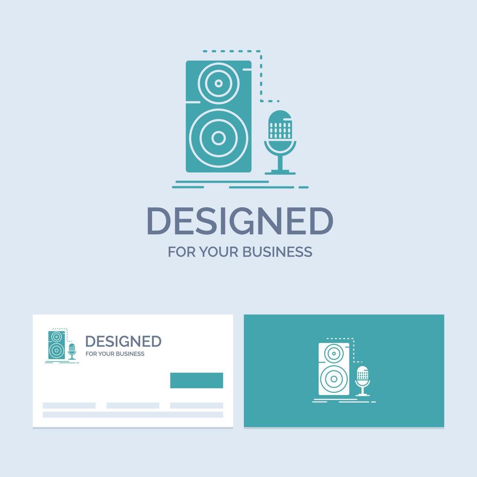 Direct. micro. microphone. enregistrement. symbole d'icône de glyphe de logo d'entreprise sonore pour votre entreprise. cartes de visite turquoise avec modèle de logo de marque. vecteur