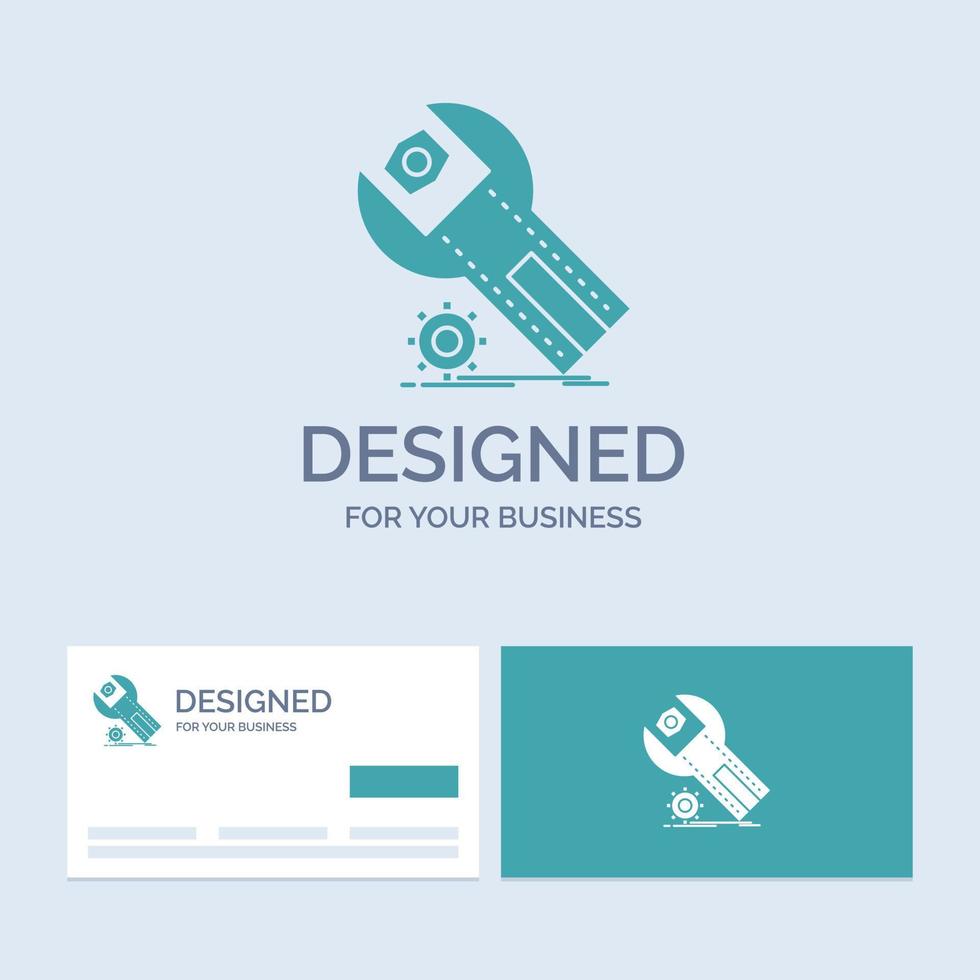 réglages. application. installation. maintenance. symbole d'icône de glyphe de logo d'entreprise de service pour votre entreprise. cartes de visite turquoise avec modèle de logo de marque. vecteur