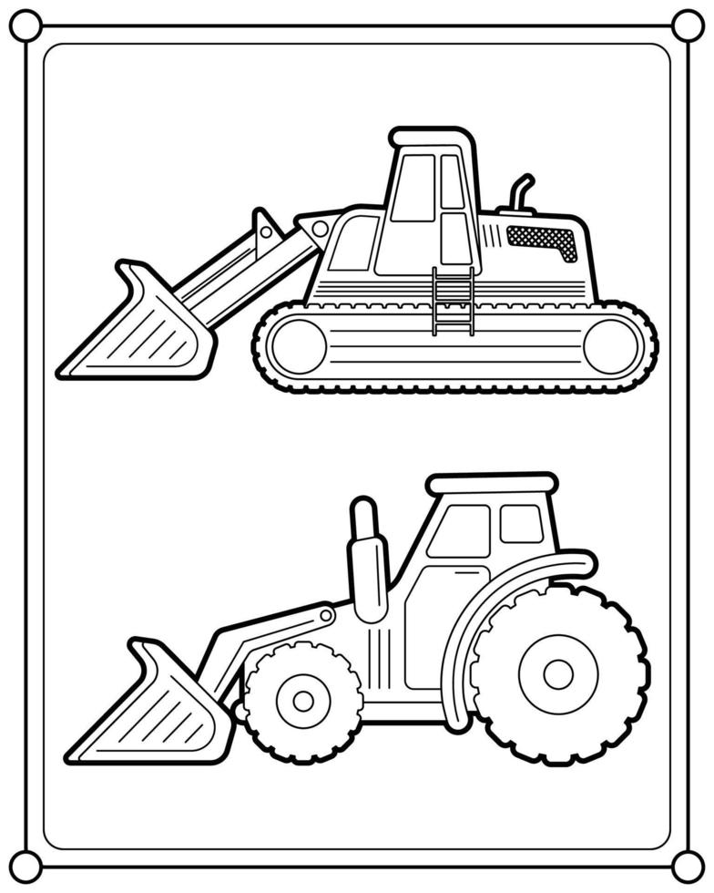 chargeuse sur pneus et chargeuse sur chenilles adaptée à l'illustration vectorielle de la page de coloriage pour enfants vecteur