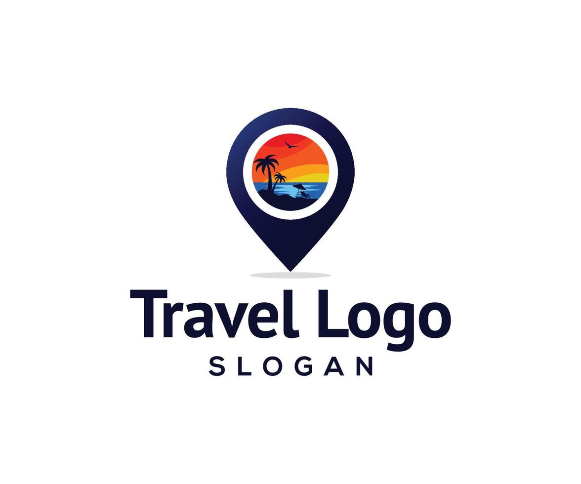 création de logo de point de voyage. modèle de conception de logo de point de plage vecteur