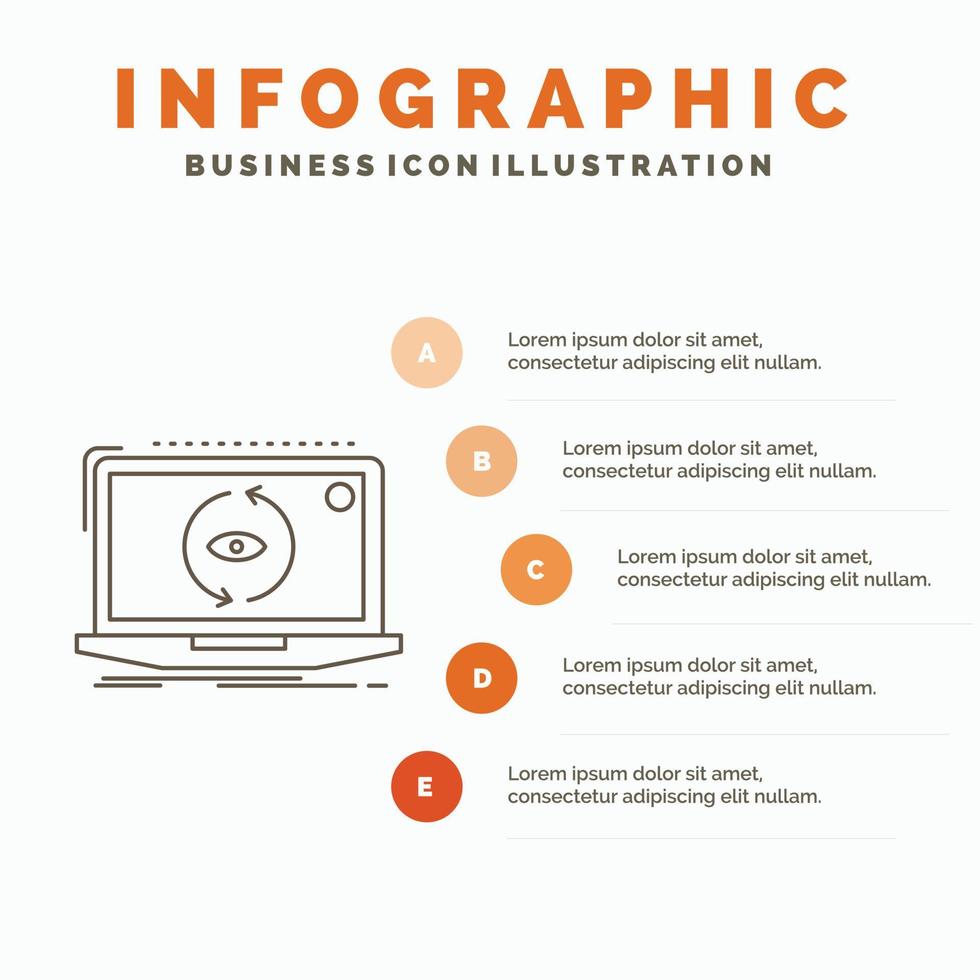 application. application. Nouveau. Logiciel. mettre à jour le modèle d'infographie pour le site Web et la présentation. icône grise de ligne avec illustration vectorielle de style infographie orange vecteur