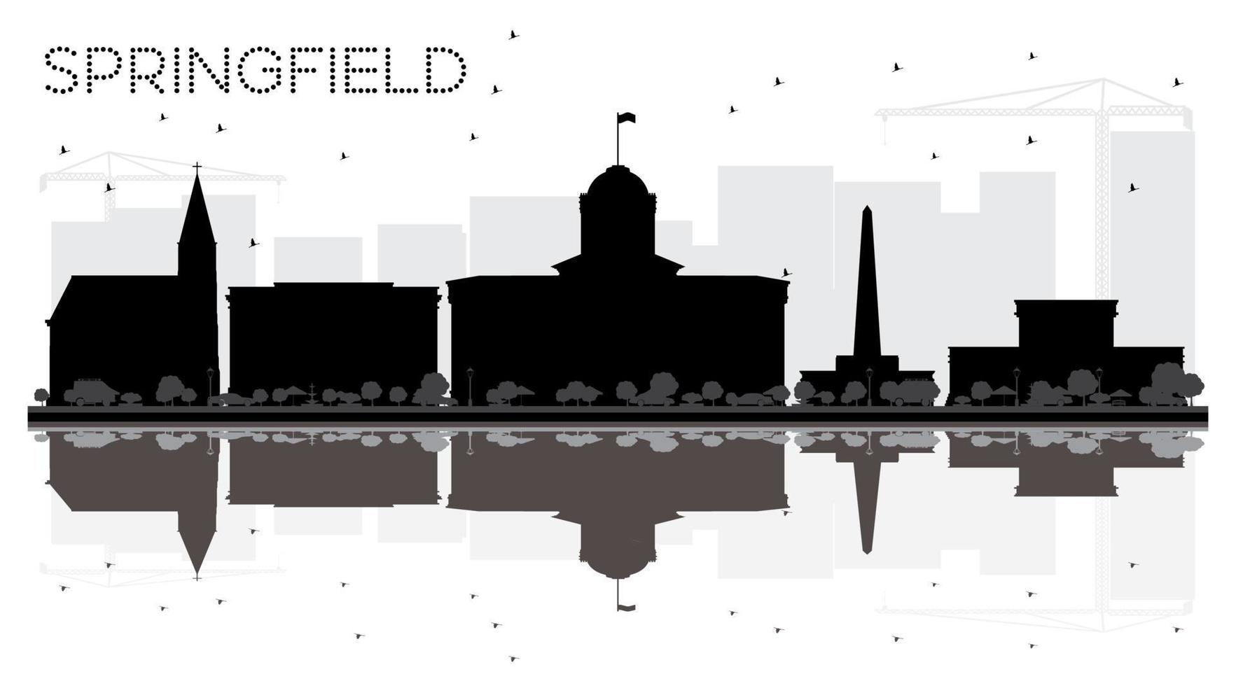 silhouette noire et blanche d'horizon de ville de springfield illinois avec des réflexions. vecteur
