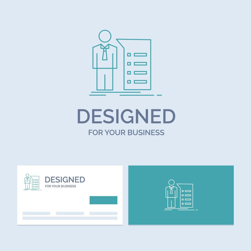 affaires, explication, graphique, réunion, présentation symbole d'icône de ligne de logo d'entreprise pour votre entreprise. cartes de visite turquoise avec modèle de logo de marque vecteur