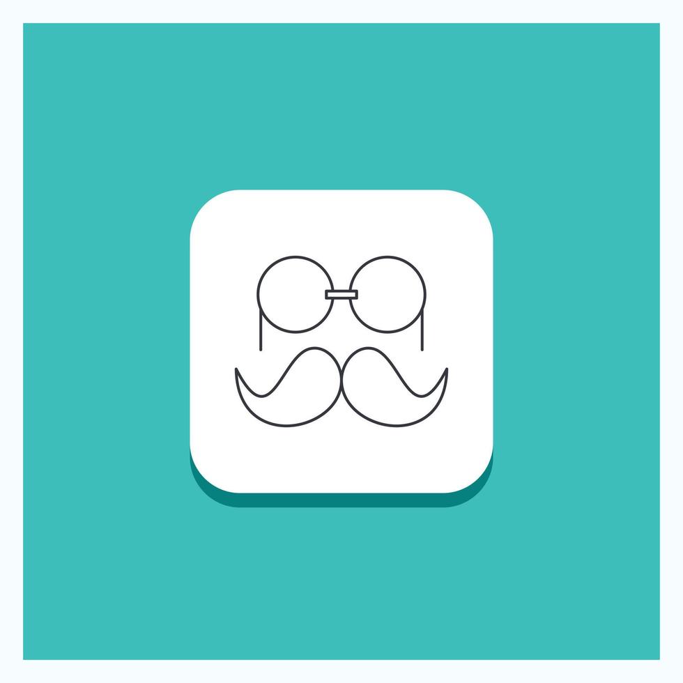 bouton rond pour moustache, hipster, movember, lunettes, hommes ligne icône fond turquoise vecteur