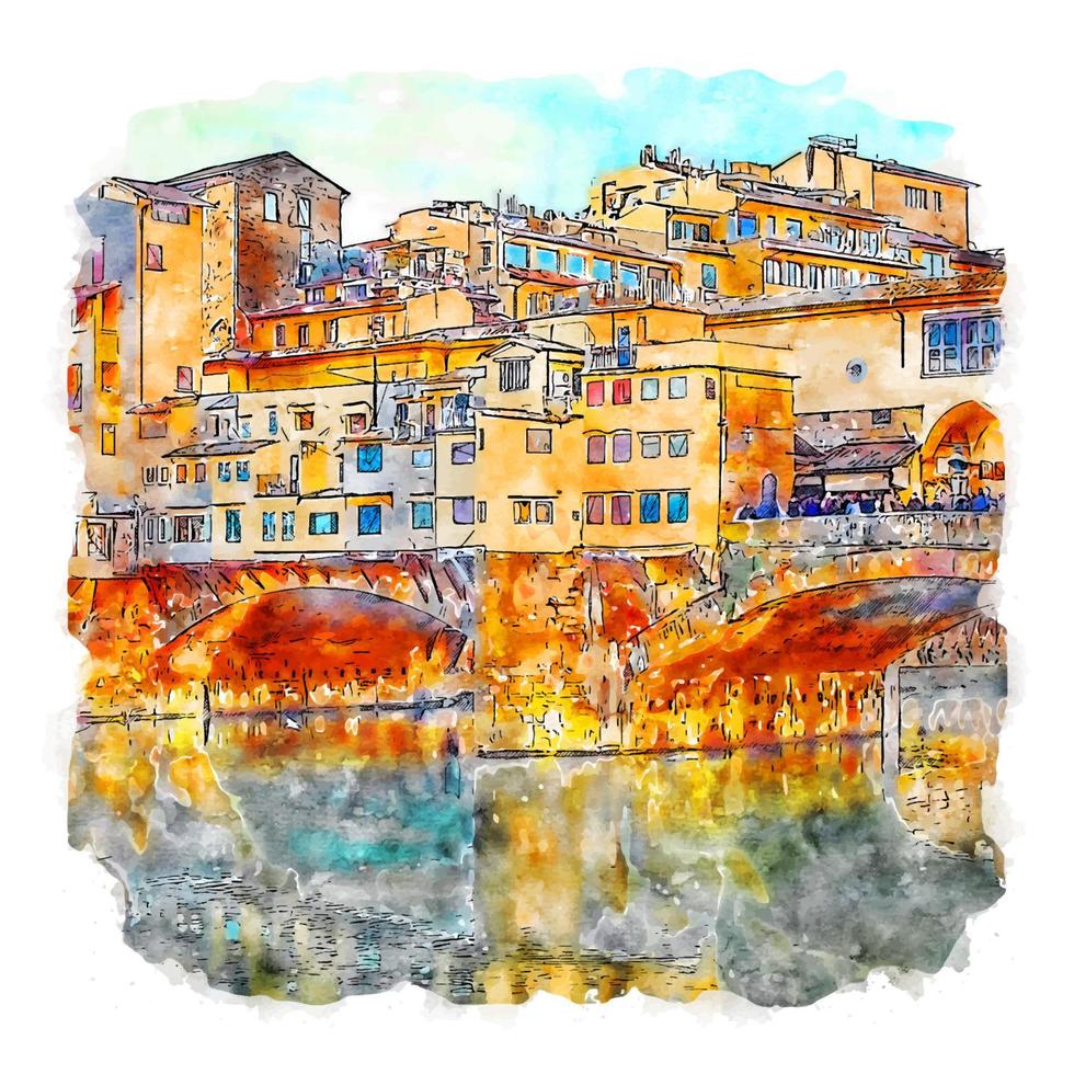 florence italie croquis aquarelle illustration dessinée à la main vecteur