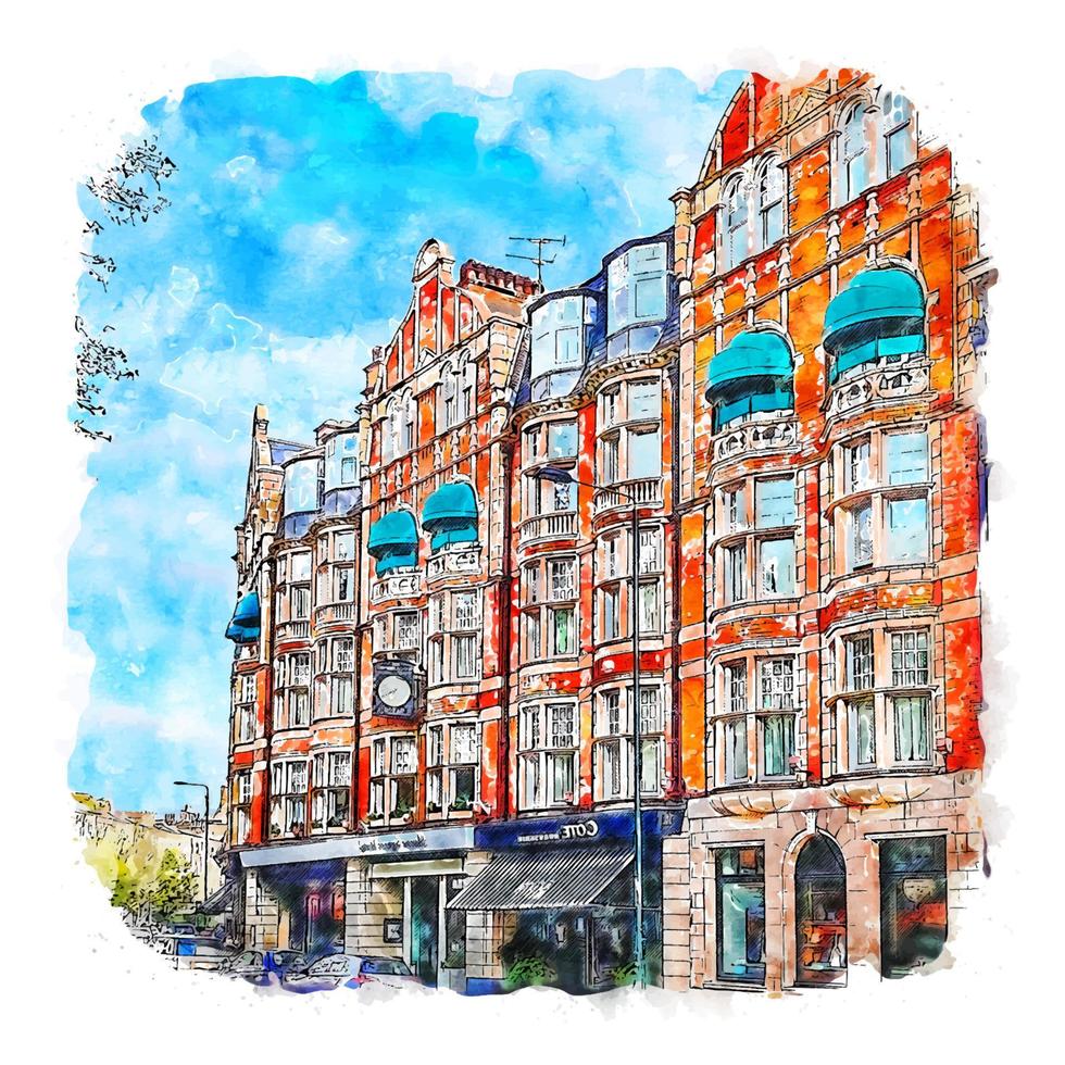 londres royaume uni croquis aquarelle illustration dessinée à la main vecteur