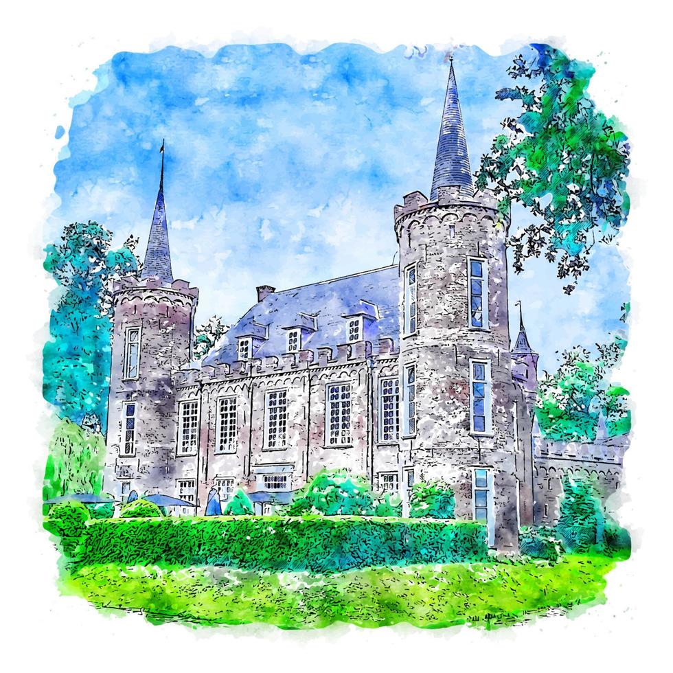 château pays bas aquarelle croquis illustration dessinée à la main vecteur