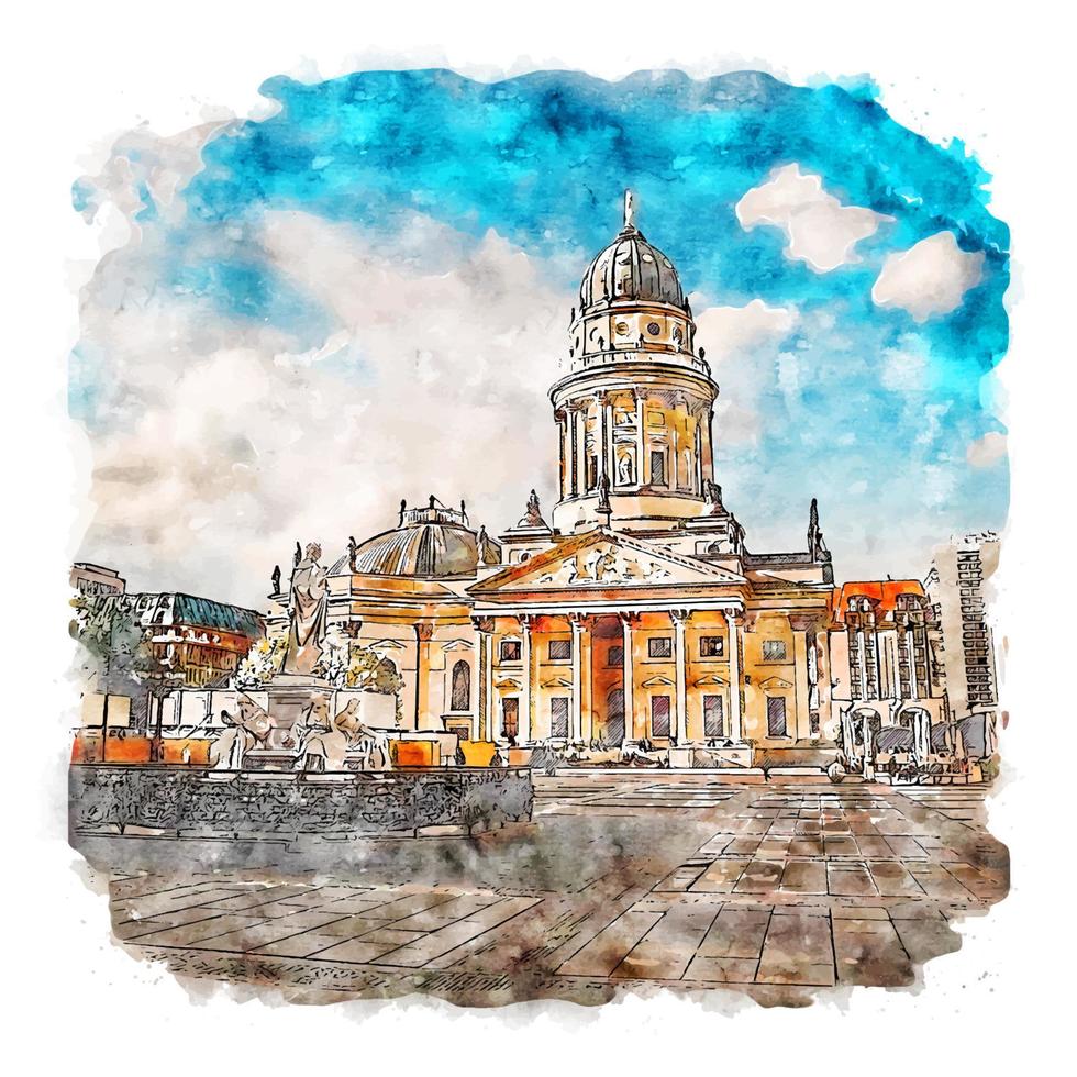 gendarmenmarkt berlin allemagne croquis aquarelle illustration dessinée à la main vecteur