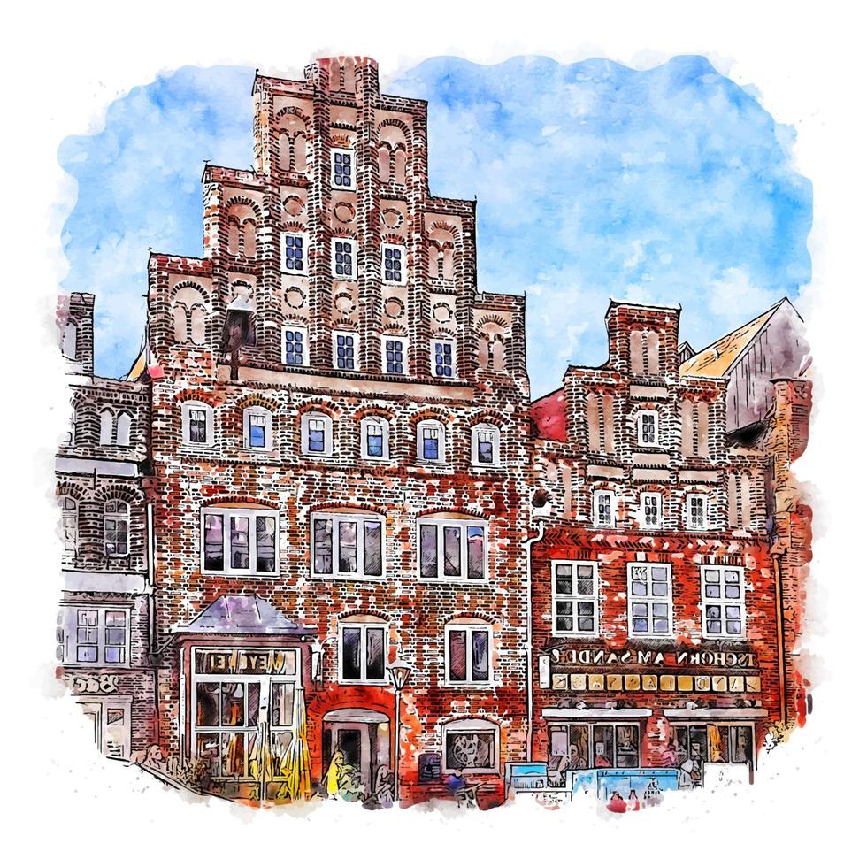 luneburg allemagne croquis aquarelle illustration dessinée à la main vecteur