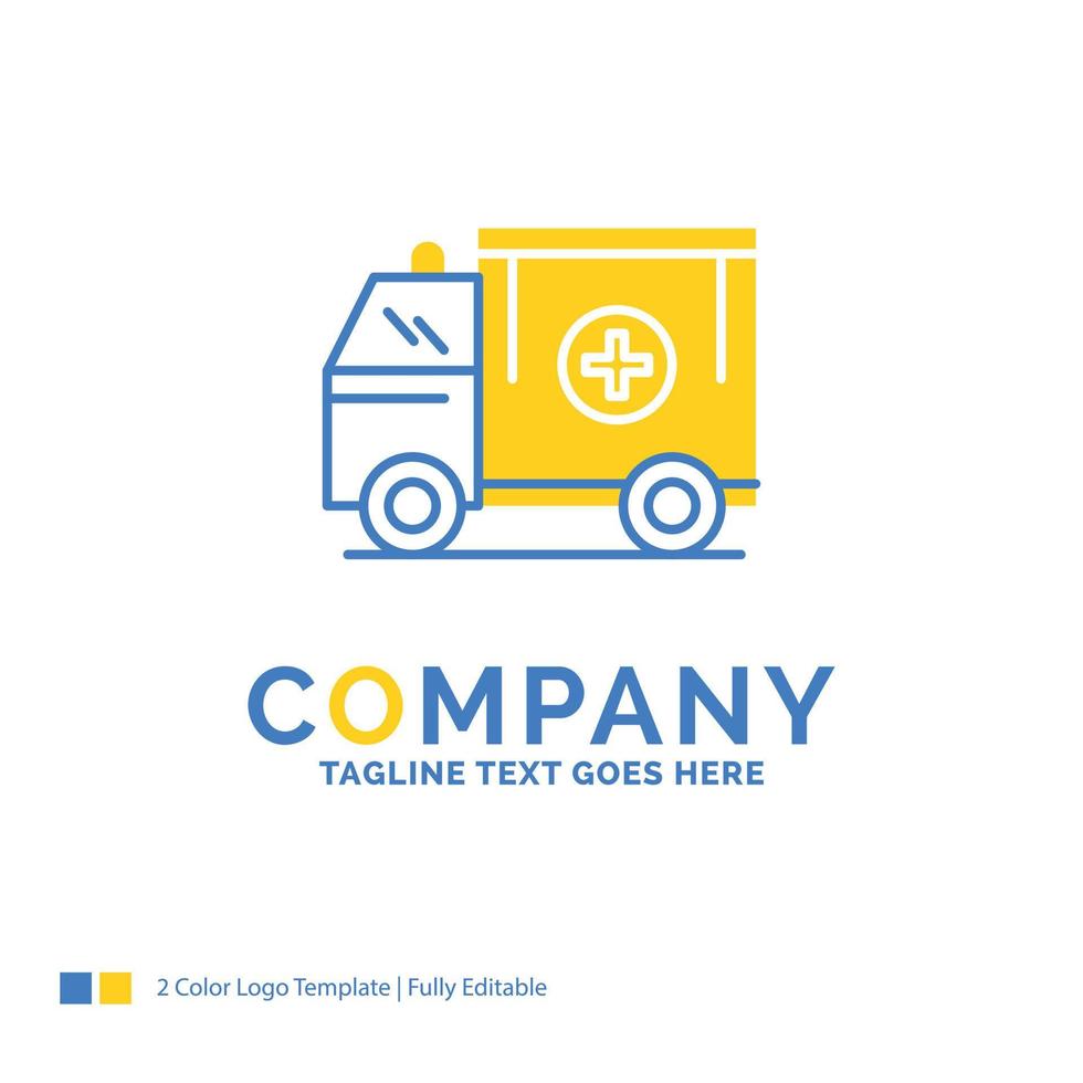 ambulance. un camion. médical. aider. modèle de logo d'entreprise van bleu jaune. lieu de modèle de conception créative pour le slogan. vecteur