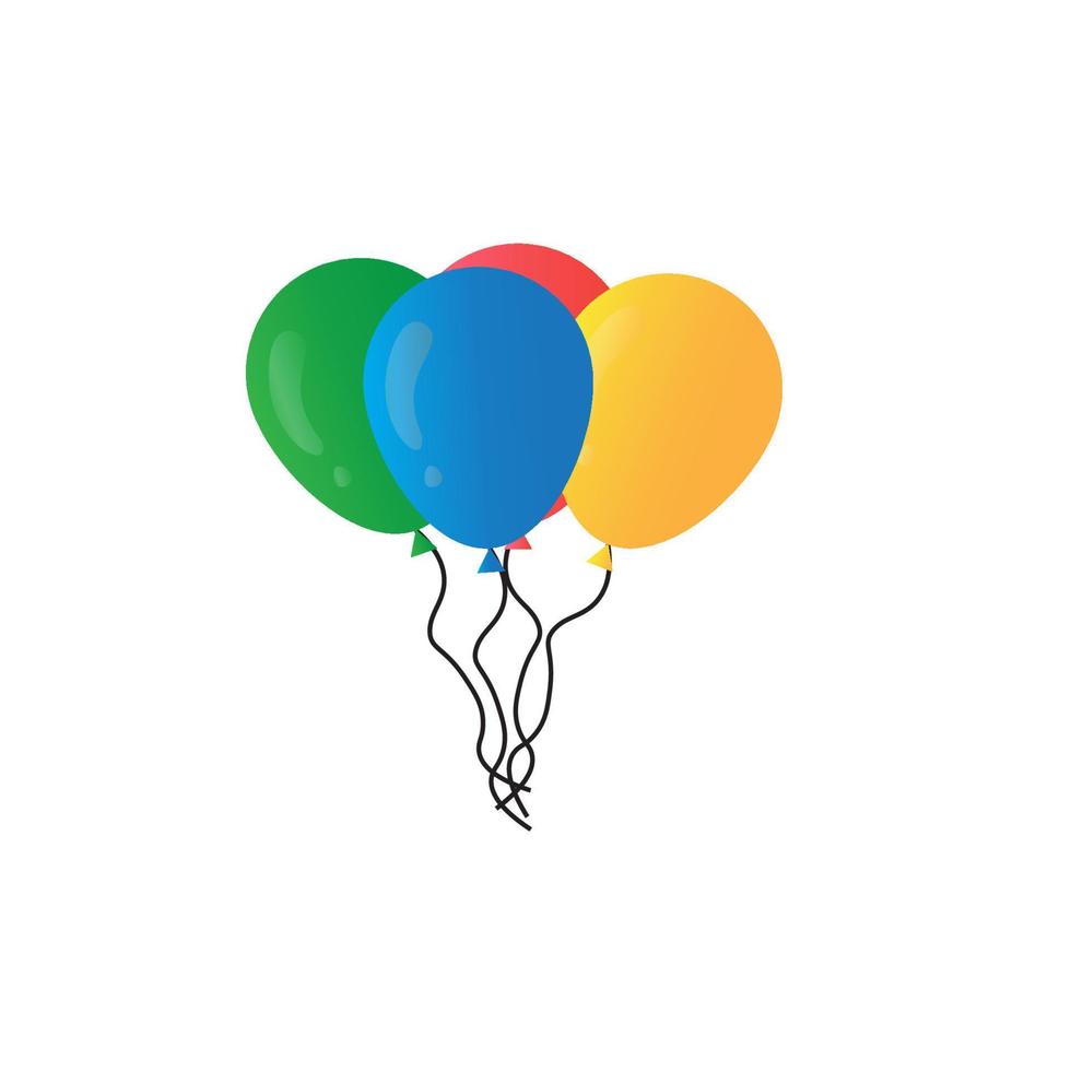 ballons en style cartoon. bouquet de ballons pour les anniversaires et les fêtes. le ballon vole avec de la ficelle. dans les couleurs rouge, vert, jaune et bleu isolé sur fond blanc. icônes plates pour la célébration vecteur