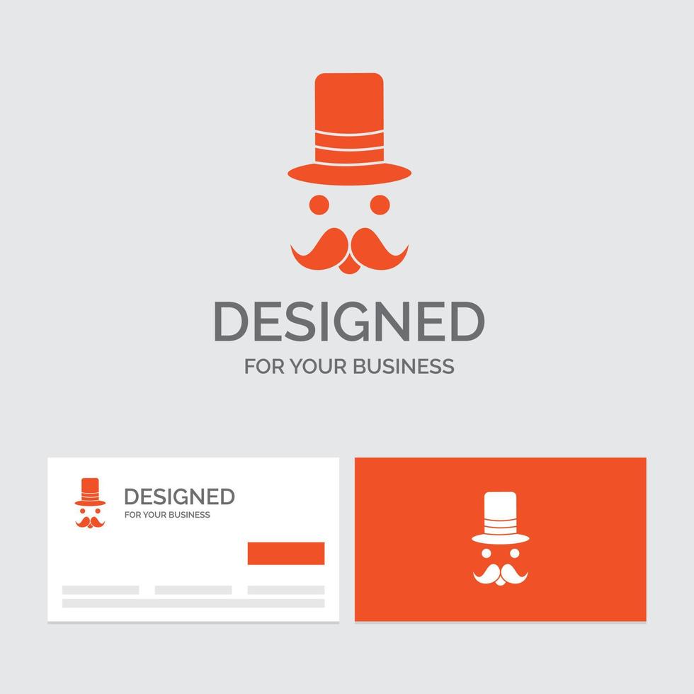 modèle de logo d'entreprise pour moustache. branché. movember. Père Noël. chapeau. cartes de visite orange avec modèle de logo de marque. vecteur