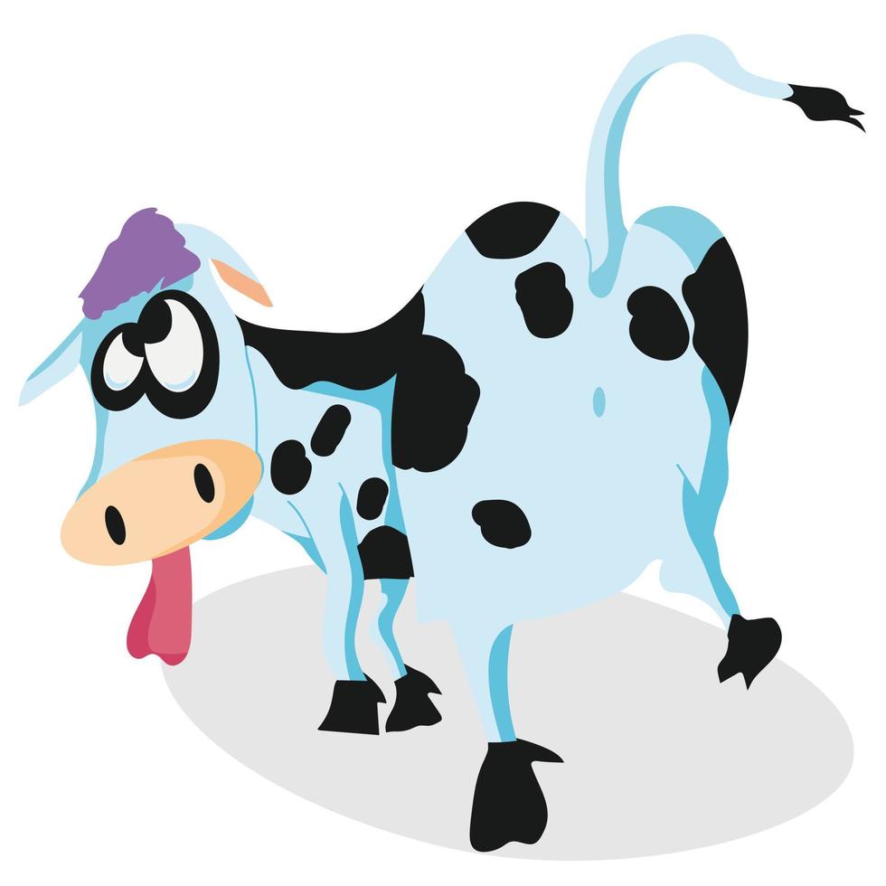 visage de vache drôle montrant la langue. illustration de dessin animé de vecteur. vecteur