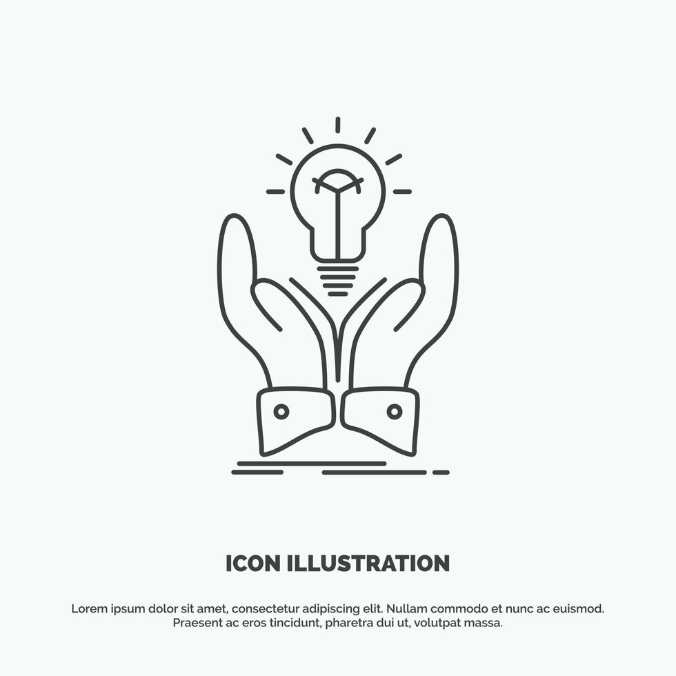 idée. idées. Créatif. partager. icône des mains. symbole gris de vecteur de ligne pour ui et ux. site web ou application mobile