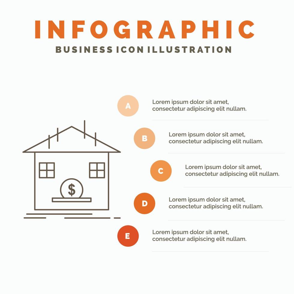 verser. sûr. des économies. remboursement. modèle d'infographie bancaire pour le site Web et la présentation. icône grise de ligne avec illustration vectorielle de style infographie orange vecteur