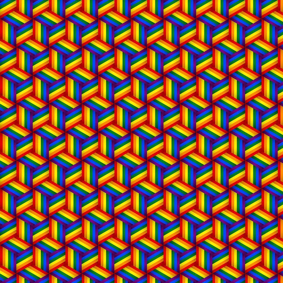 illustration vectorielle de papier peint, arrière-plan et drapeau avec motif arc-en-ciel. motif géométrique de cubes avec des visages lgbt. fond géométrique abstrait. vecteur