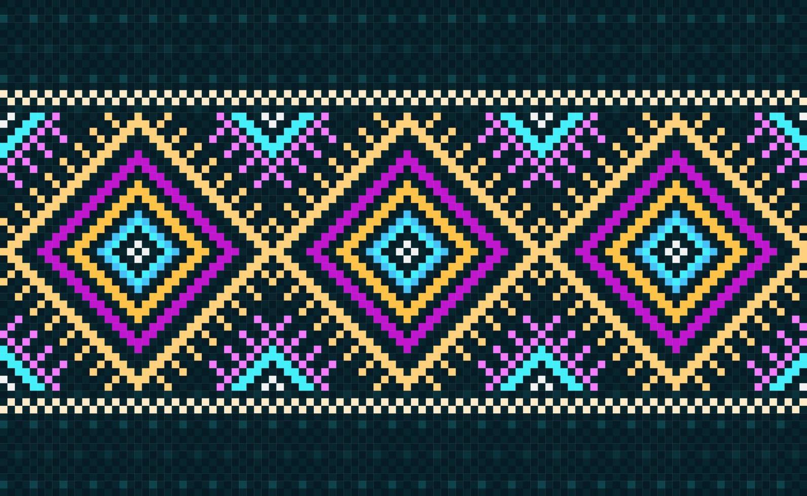 motif ethnique géométrique de pixel, fond de tricot de broderie de vecteur, style ethnique d'illustration de pixel vecteur