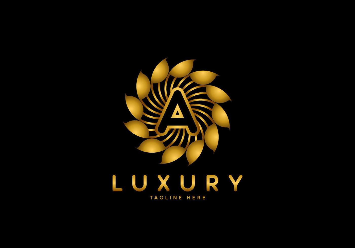 lettre a logo de luxe fleur dorée vecteur