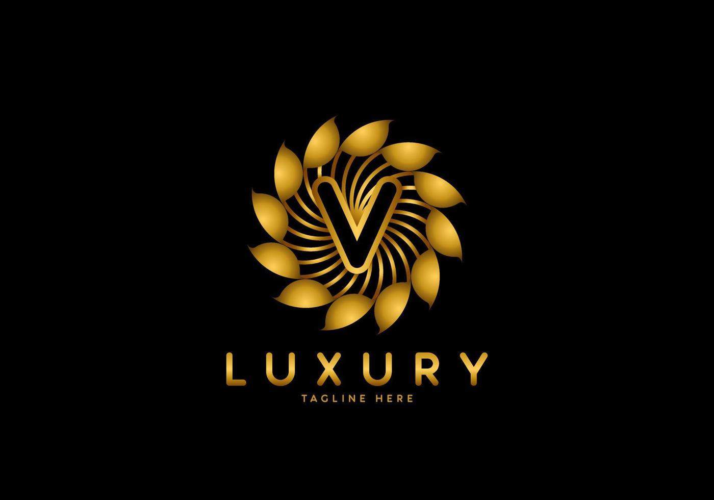 lettre v logo de luxe fleur dorée vecteur