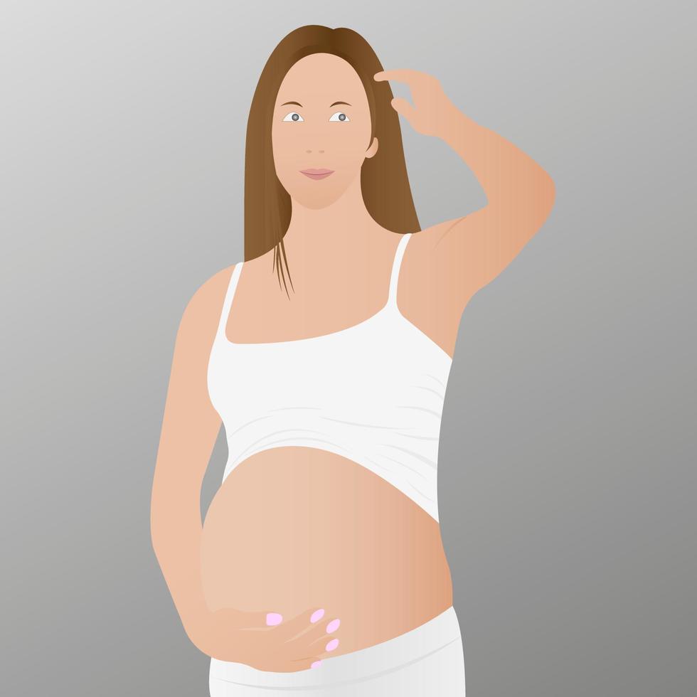 belle femme enceinte, future mère étreignant son ventre avec ses mains vecteur