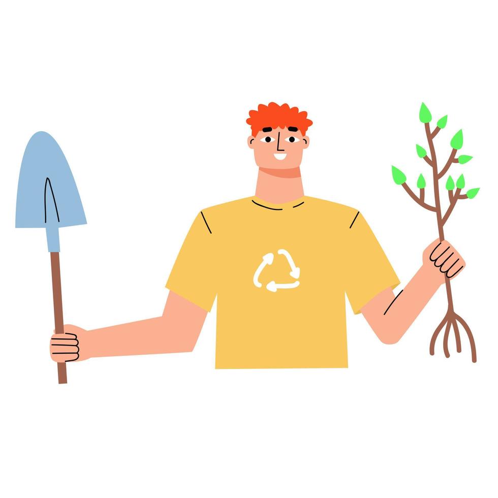 concept mbti. personnage de courtier. éco-activiste plante des arbres. illustration vectorielle plane vecteur