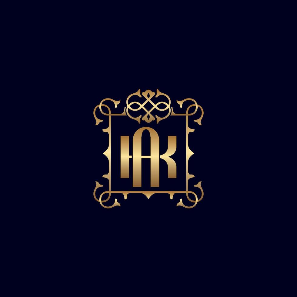 ak ou ka logo de luxe royal orné d'or vecteur