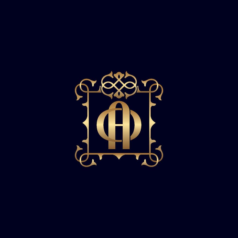 ao ou oa logo de luxe royal orné d'or vecteur