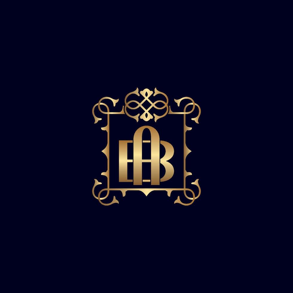 ab ou ba logo de luxe royal orné d'or vecteur