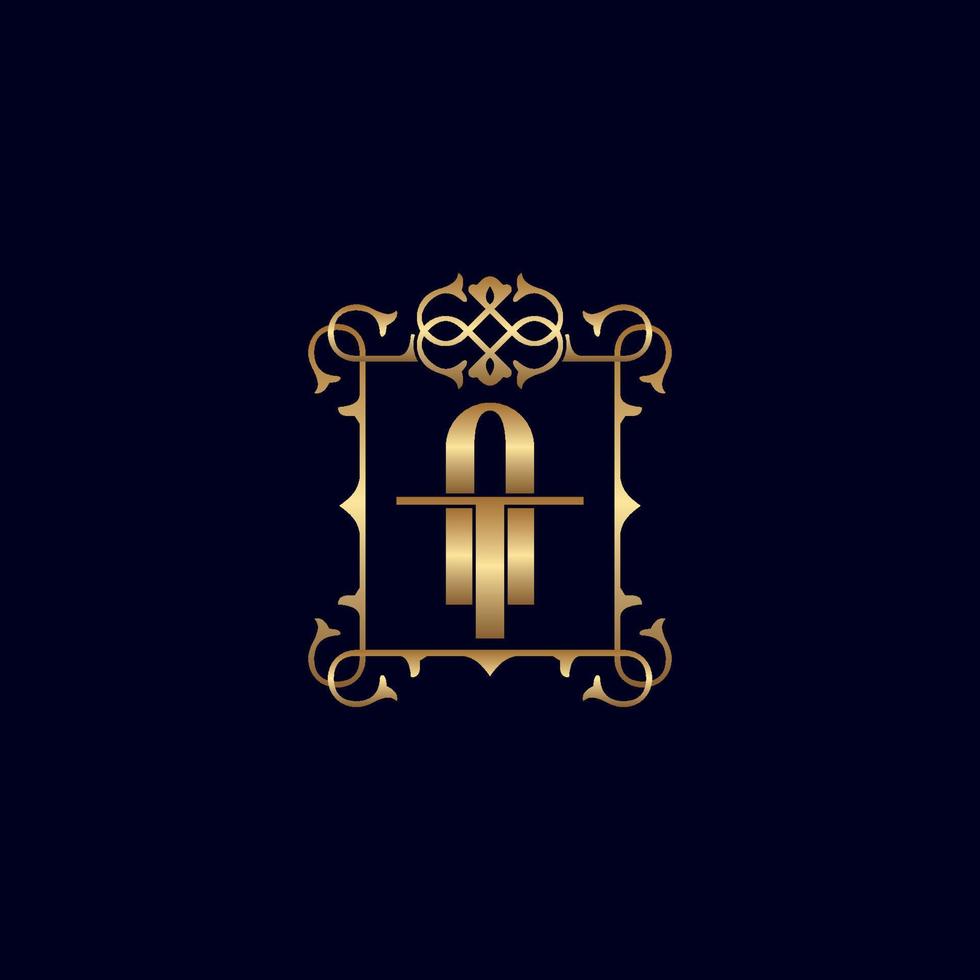 at or ta logo de luxe royal orné d'or vecteur