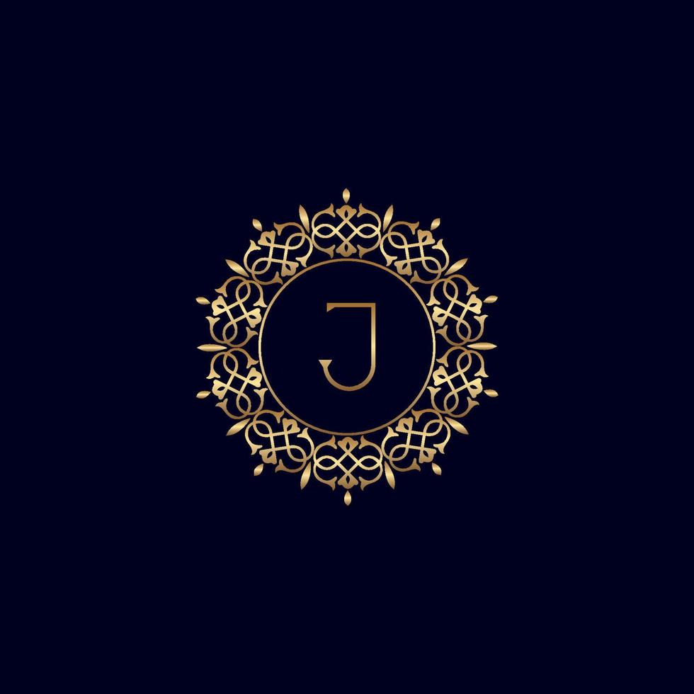 j logo de luxe royal orné d'or vecteur