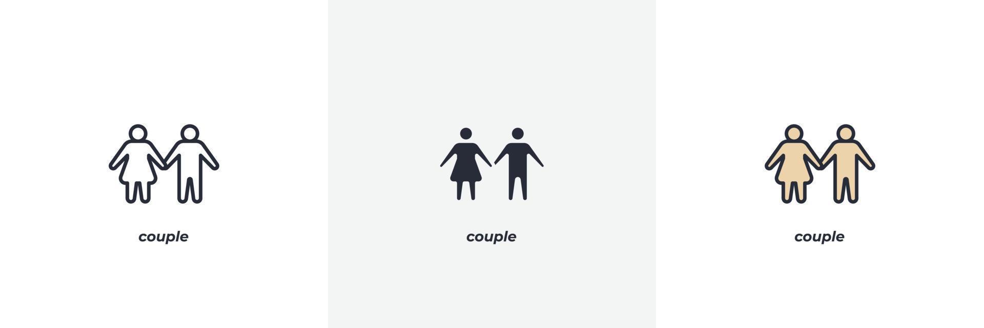 icône de couple. ligne, version colorée de contour solide et rempli, contour et signe vectoriel rempli. symbole d'idée, illustration de logo. graphiques vectoriels