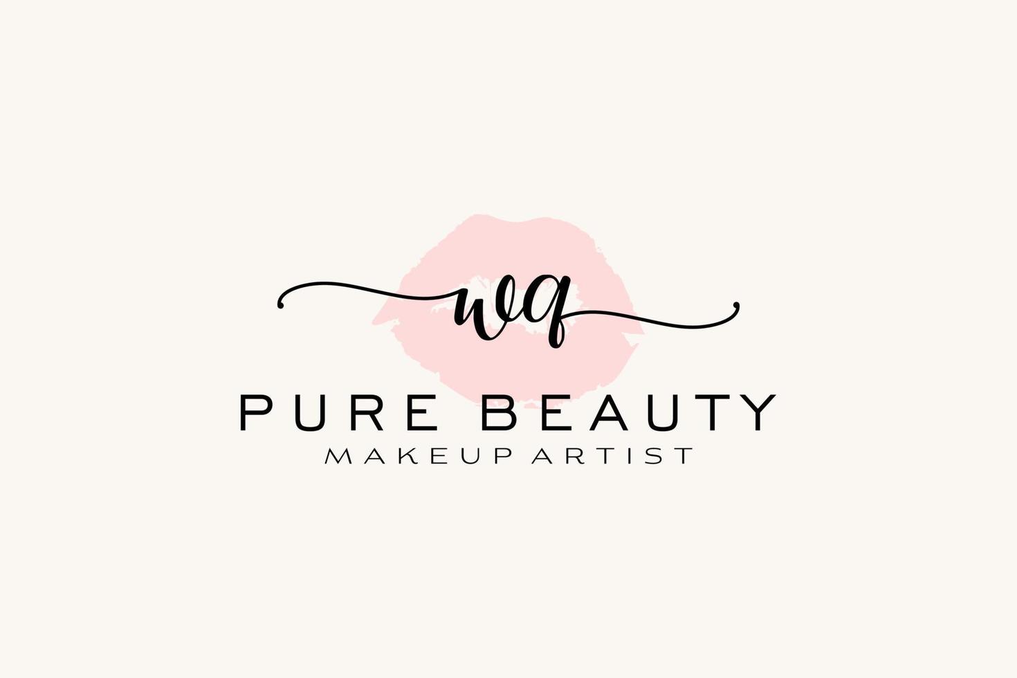création initiale de logo préfabriqué pour les lèvres aquarelles wq, logo pour la marque d'entreprise de maquilleur, création de logo de boutique de beauté blush, logo de calligraphie avec modèle créatif. vecteur