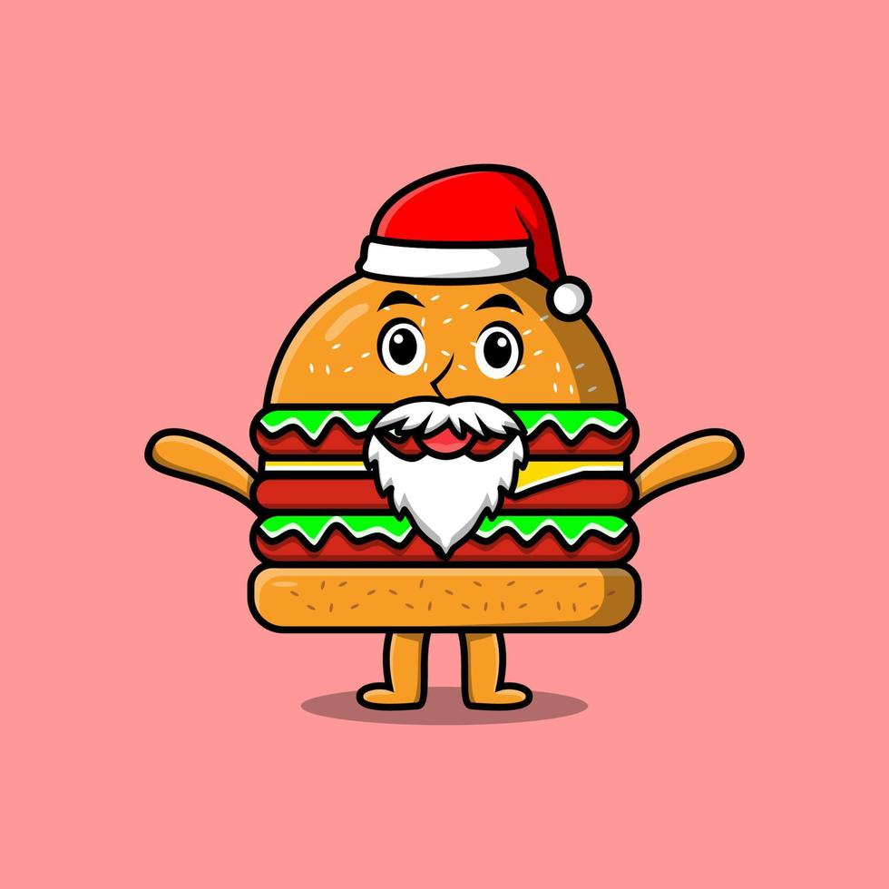 mignon, dessin animé, mascotte, burger, père noël, caractère vecteur