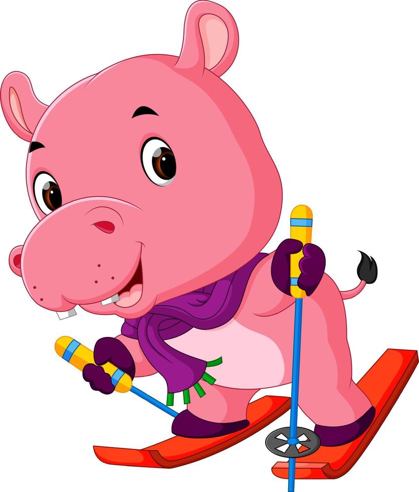 hippopotame jouant au ski vecteur